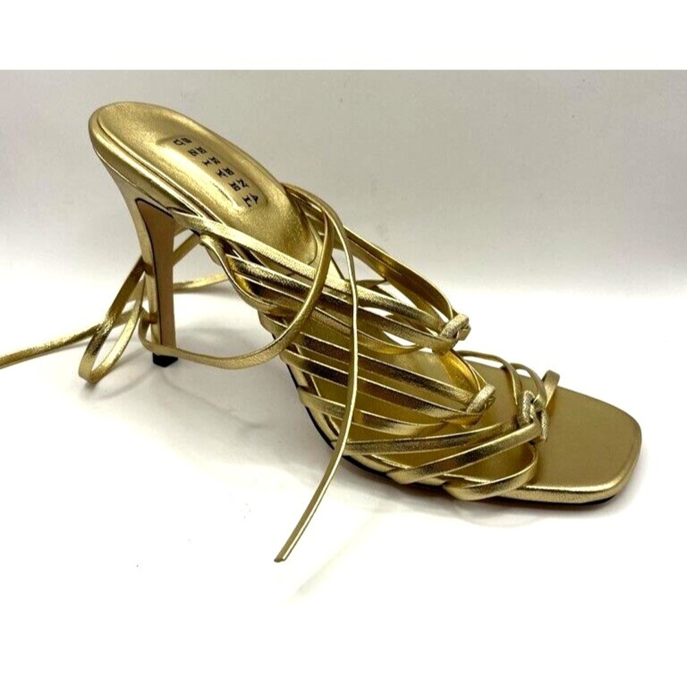 Serena Uziyel Catena Notte Metallic Gold Leather Lace Up Sandals Size EU 39 NWOB
